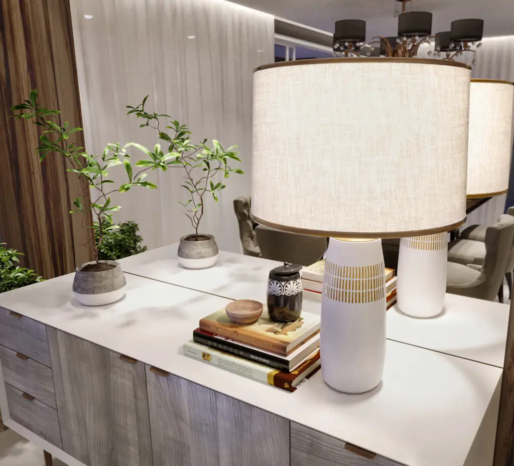Detalhe do ambiente de estar sofisticado com iluminação indireta — Rednine Studio
