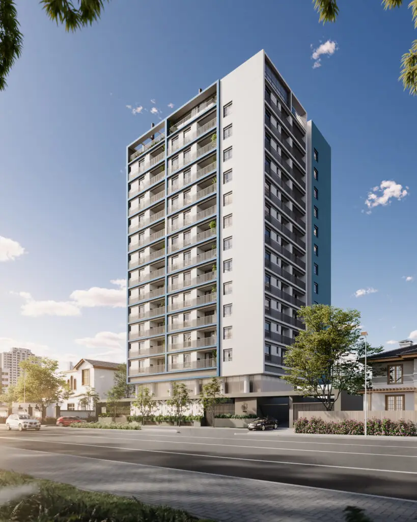 Fachada de edifício residencial moderno em luz diurna — Rednine Studio