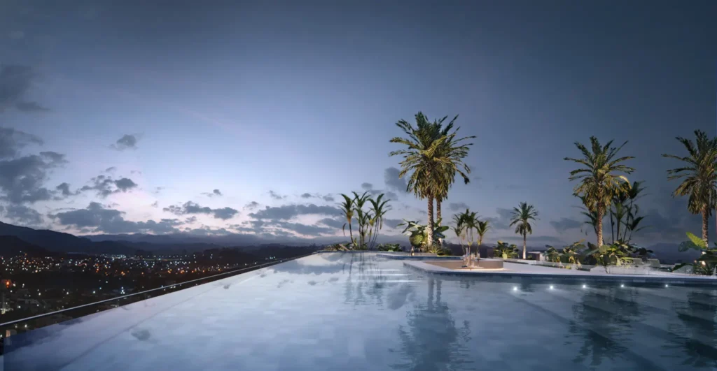 Piscina aérea bluehour de empreendimento residencial — Rednine Studio