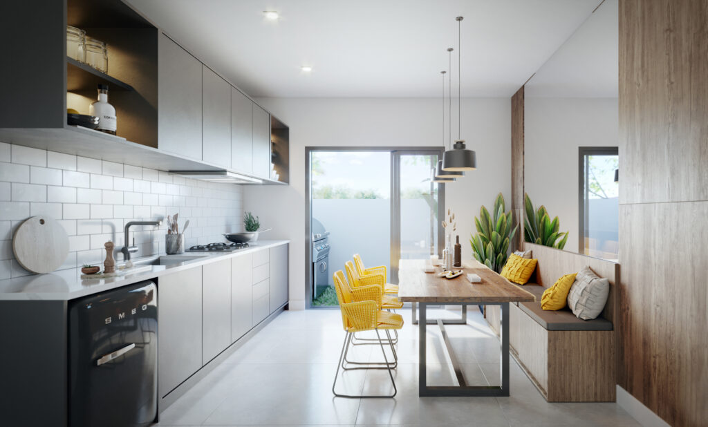 Render de espaço para festas em casa geminada — Rednine Studio