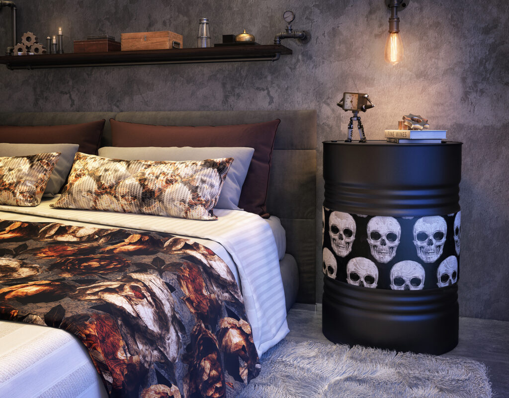 imagem 3D de suíte noturna com tecidos decorativos — Rednine Studio